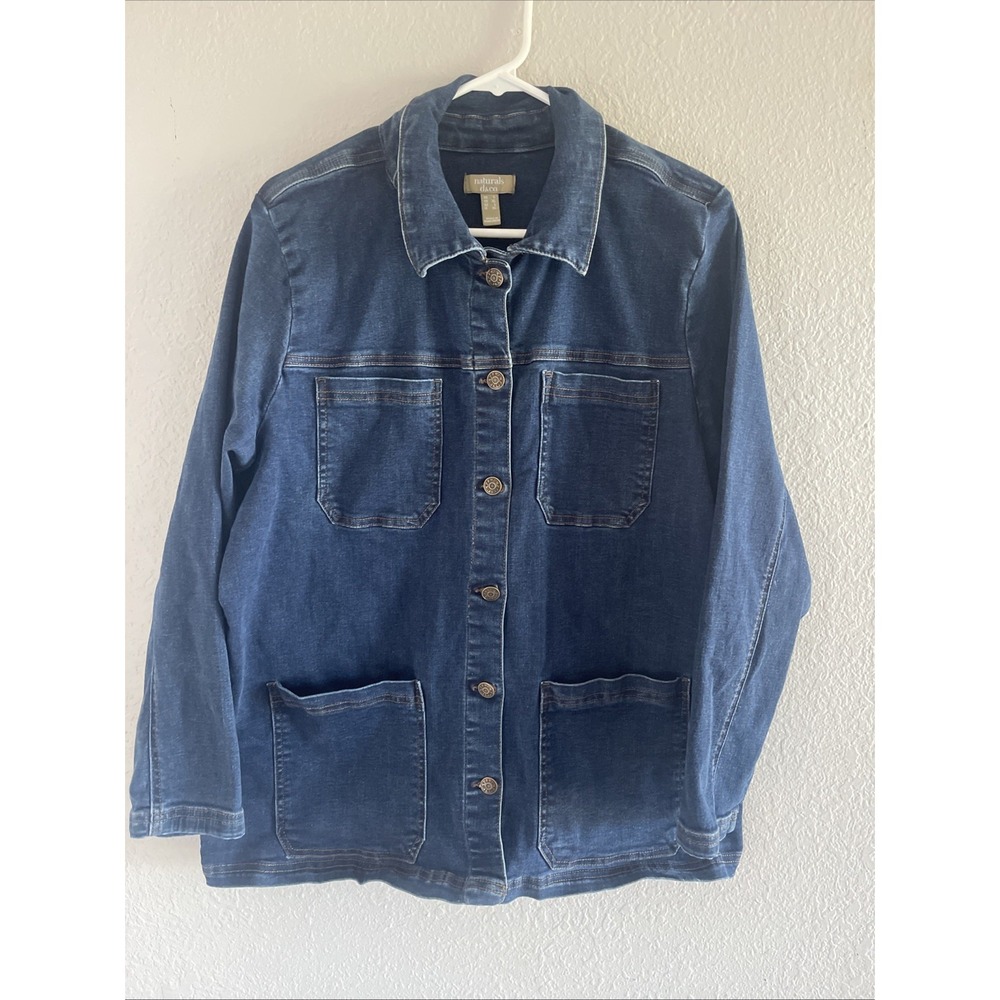 D&Co Denim Jacket Womens Large Dark Wash Stretch Utility Casual Coat